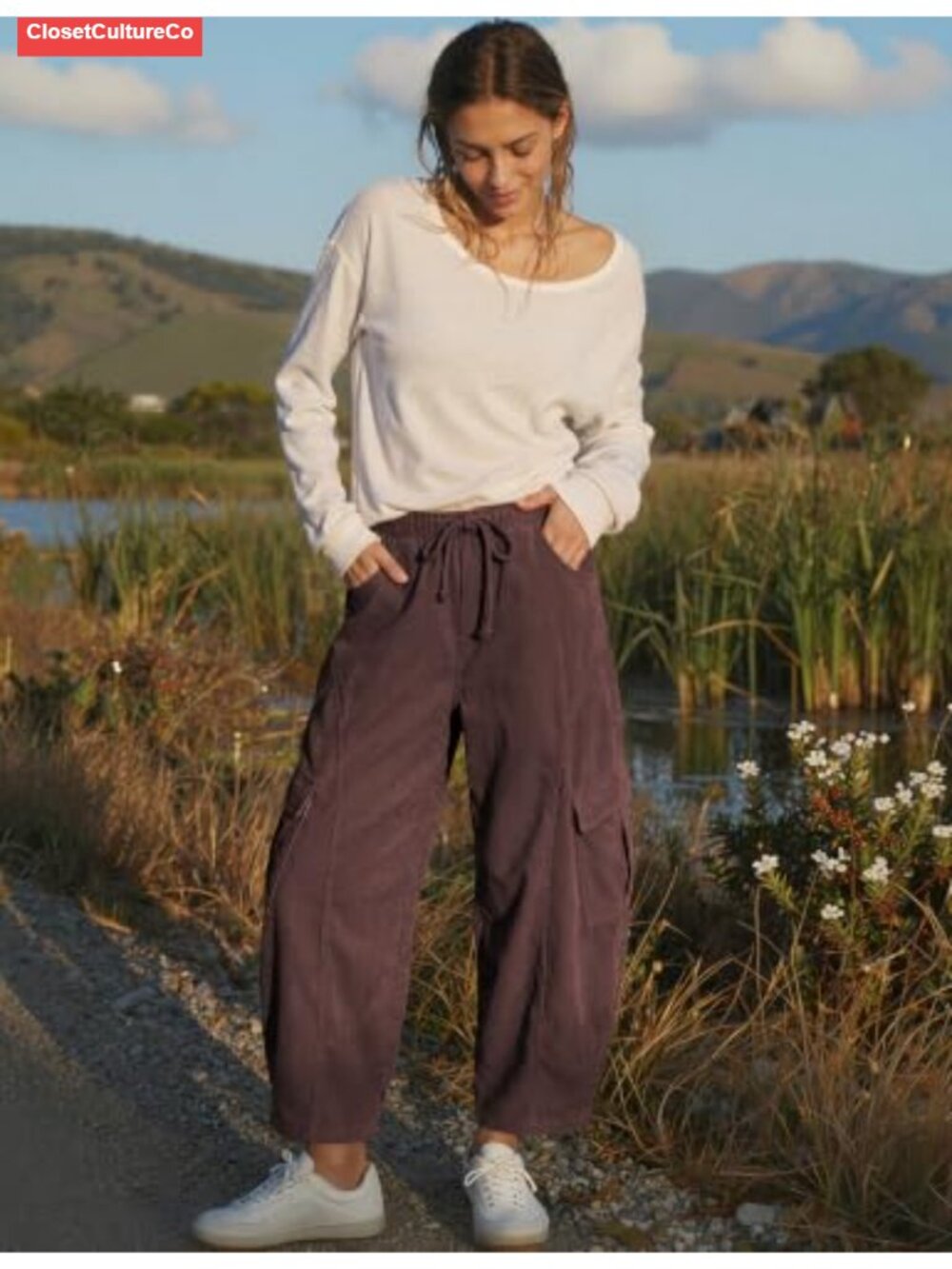 Corduroy Cargo Wide Leg Barrel Pants High Rise Tapered Casual - Picture 3 of 6